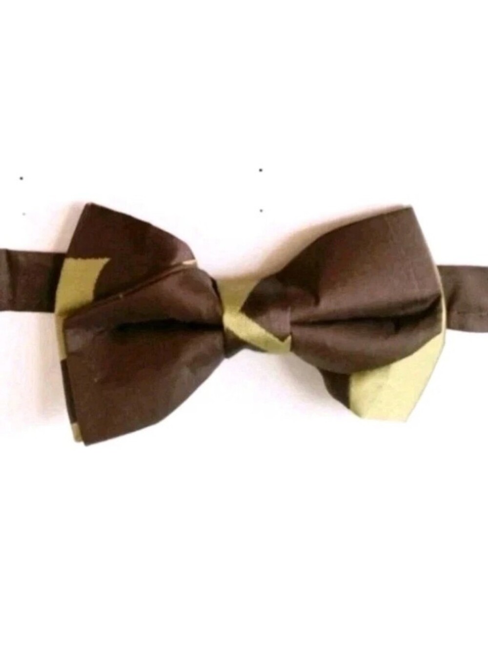 "Twist" Handmade Bowtie. Double Layered Silk. 4"x3" Brown/Lime. PROM Wedding A5